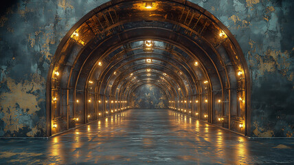 Obraz premium Dark Arched Tunnel with Glowing Lights