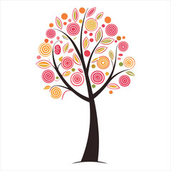 Cute Colorful Tree vector illustration, Tree isolated Design