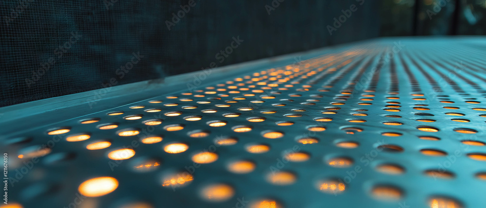 Poster Modern aluminum texture enhanced with LED lights creating illuminated patterns in design