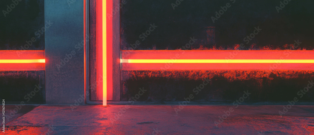 Poster modern aluminum texture illuminated with embedded neon lights in a sleek setting