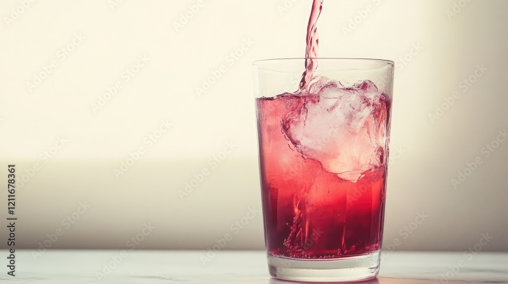 Poster a vibrant cranberry syrup is poured into clear water, creating an ombre gradient that blends seamles