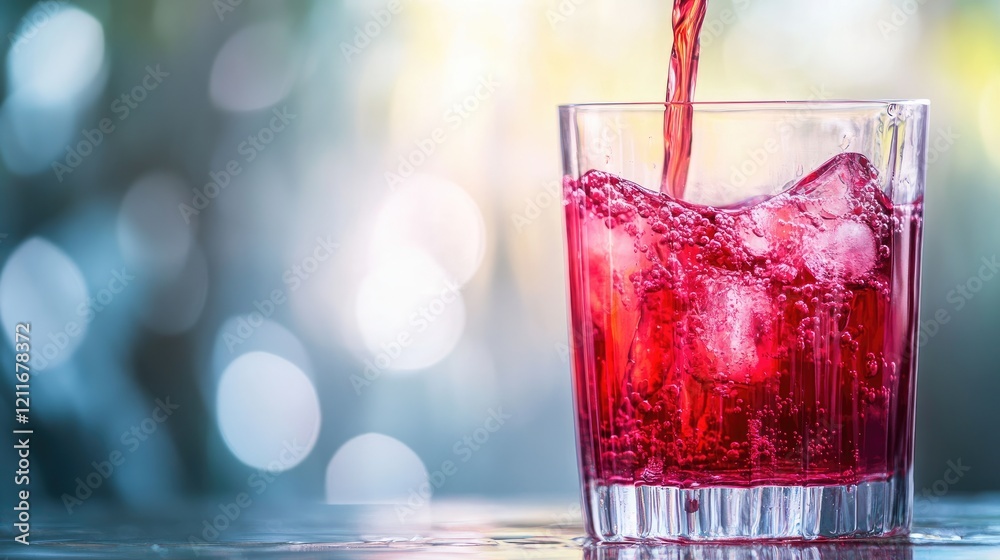 Poster a vibrant cranberry syrup is poured into clear water, creating an ombre gradient that blends seamles