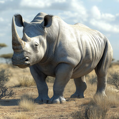 Fototapeta premium A rhinoceros in nature in Africa. Illustration for a children's book