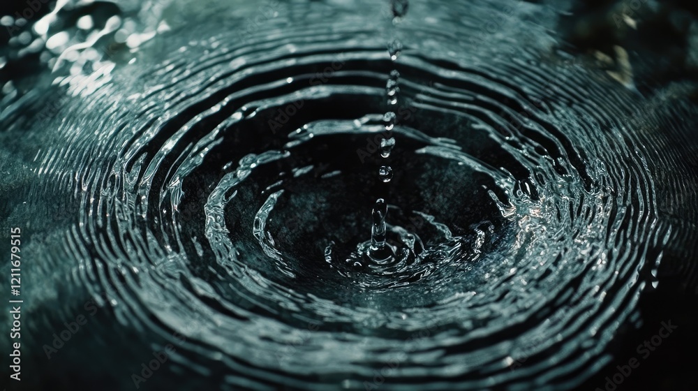 Poster a water droplet falls into the center of an ocean, creating ripples that spread out in all direction