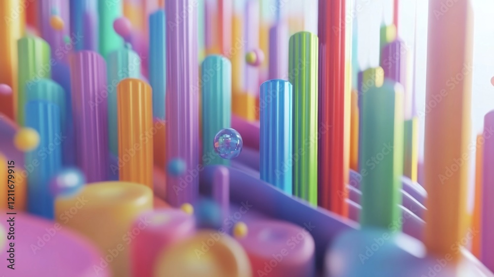 Leinwandbilder d bars and pie chart graphics in vivid colors, floating in space against a neutral backdrop for a vi
