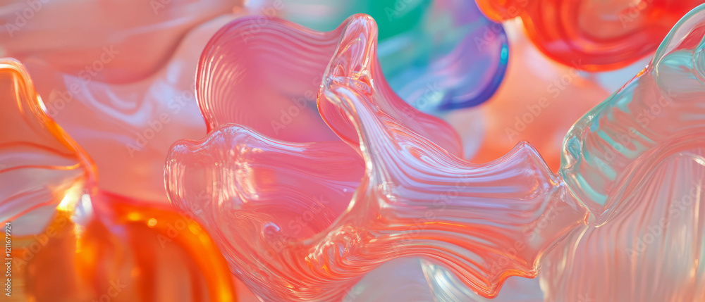 Poster unique art glass display showcasing vibrant colors and intricate designs in a creative setting