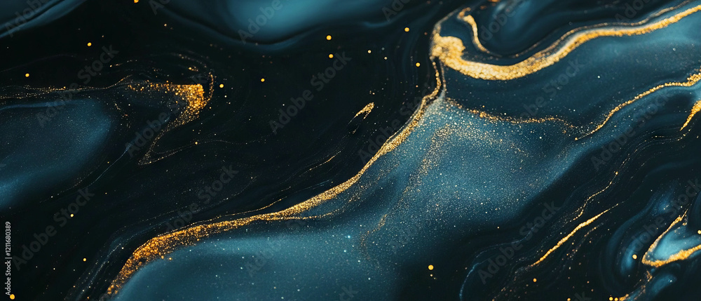 Poster shimmering aurora borealis texture with contrasting shapes and golden accents