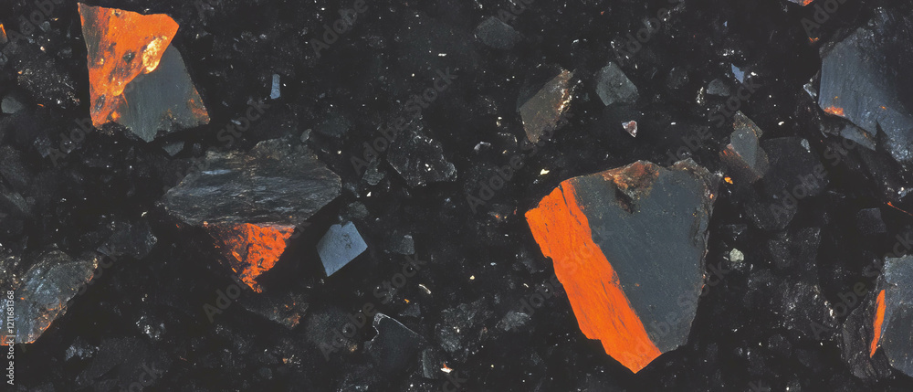 Poster Rough texture of basalt with volcanic origin showcasing angular fragments and contrasting colors