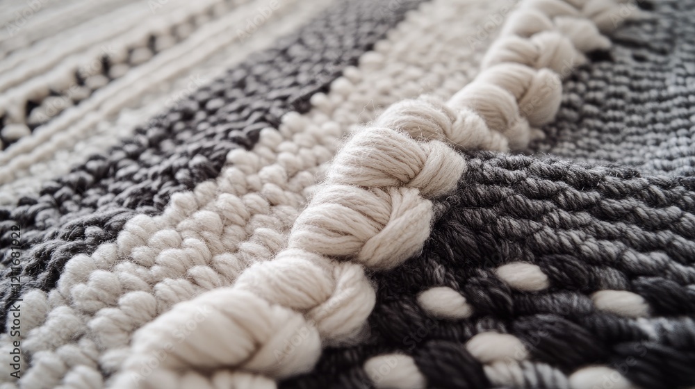 Poster close-up of a woven wool yarn pattern in various shades of gray, mimicking the look and texture of a