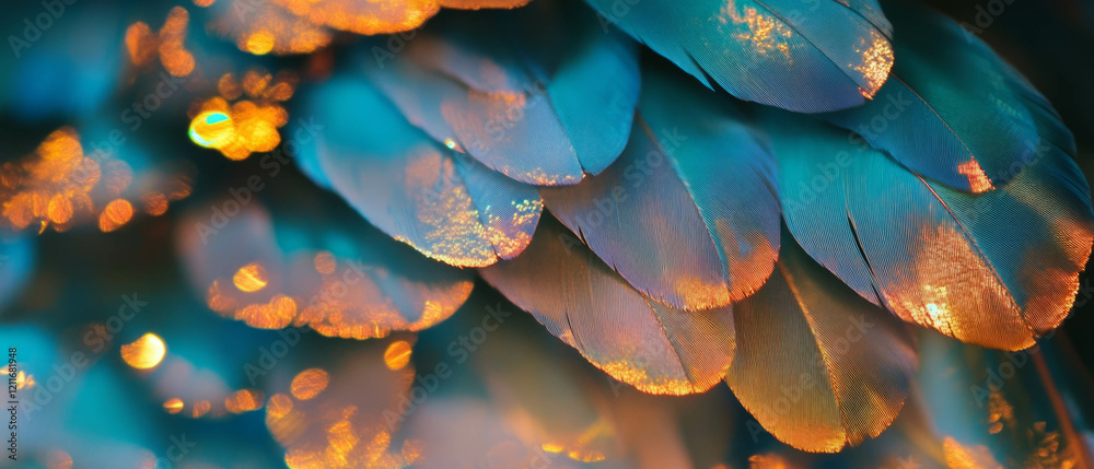 Poster vibrant textures of bird feathers showcasing delicate patterns and glowing accents