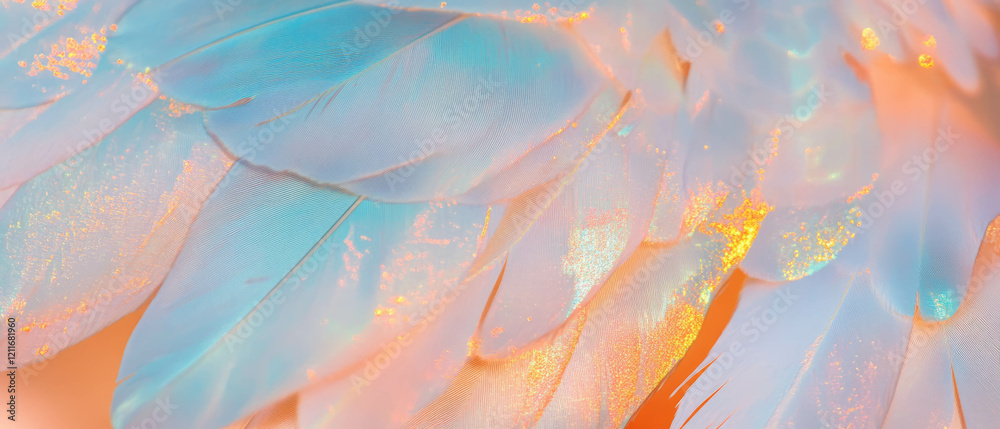 Poster Vibrant textures of bird feathers with delicate patterns and shimmering glitters