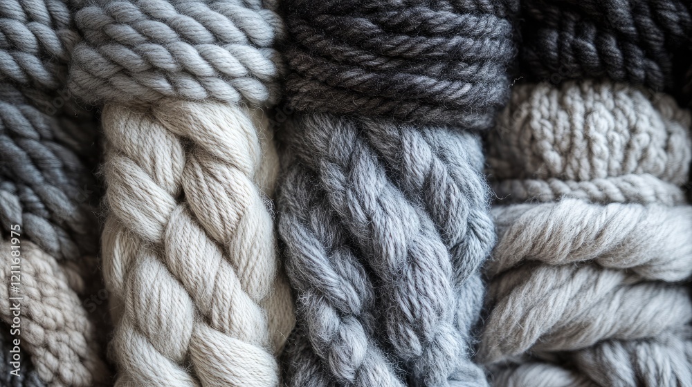 Poster close-up of a woven wool yarn pattern in various shades of gray, mimicking the look and texture of a
