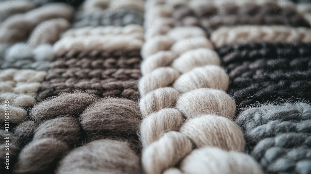 Poster close-up of a woven wool yarn pattern in various shades of gray, mimicking the look and texture of a