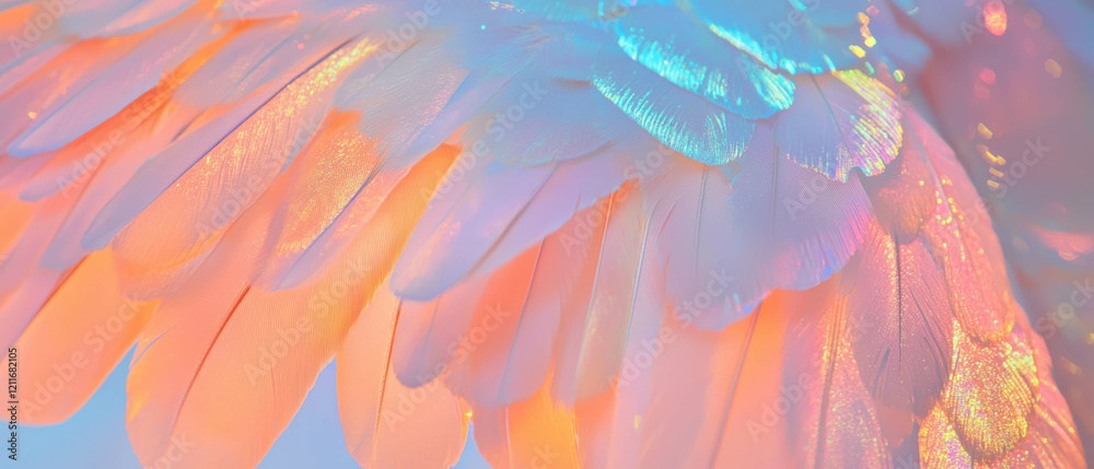Poster colorful bird feathers display a soft texture and shimmering beauty