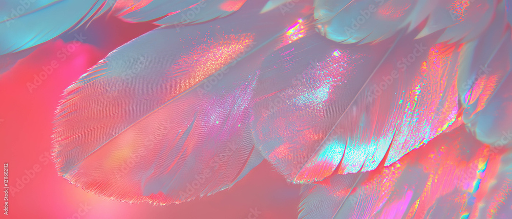 Poster dazzling textures of bird feathers showcasing soft hues and glittering colors