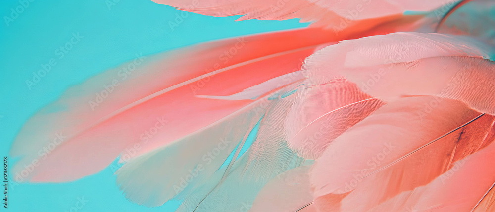 Poster Vibrant bird feathers showcasing intricate textures in a colorful display