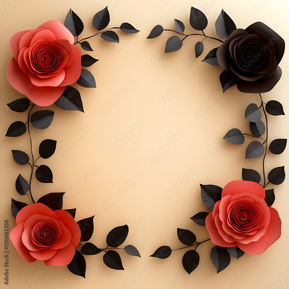 Fototapete vintage floral background with red roses scattered on old paper with subtle texture and fading color