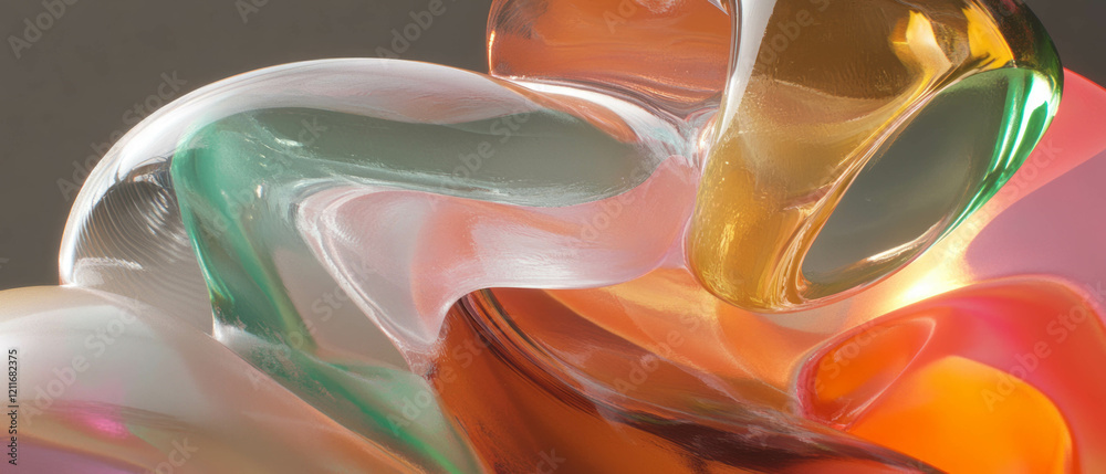 Poster blown glass art showcasing smooth curves and vibrant translucent colors in an elegant arrangement