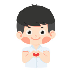 Kid boy student making a heart shape