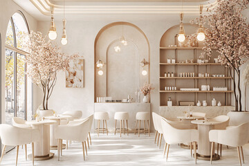 interior of bright modern cafe in beauty spa salon