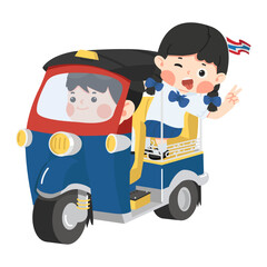 Obraz premium student riding on a tuk-tuk with a taxi driver