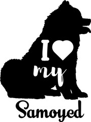 Samoyed dog silhouette, dog, dog breeds, logo, vector, love me love my dog, silhouette, i love my dog, animal, illustration, icon, sign, design, black, symbol, pet, love