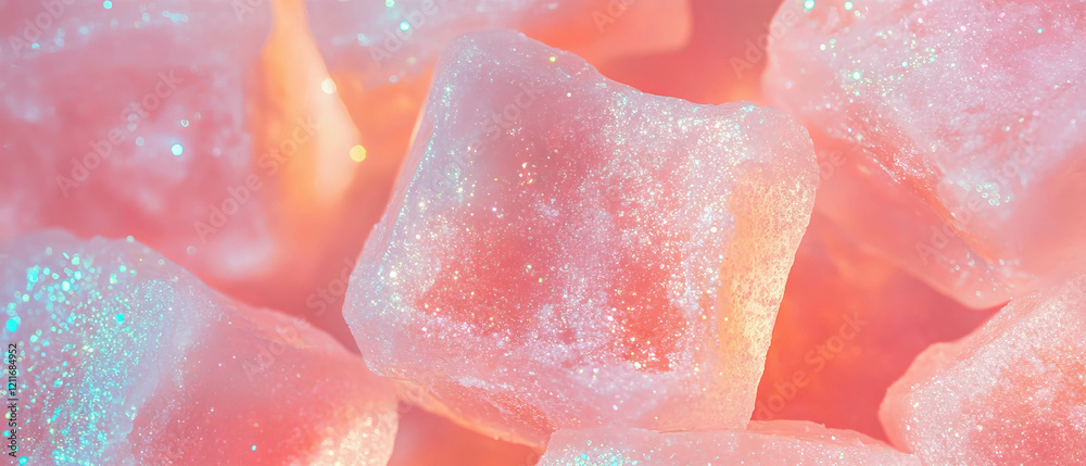 Poster colorful bubblegum-inspired textures with shimmering abstract shapes and chewy forms
