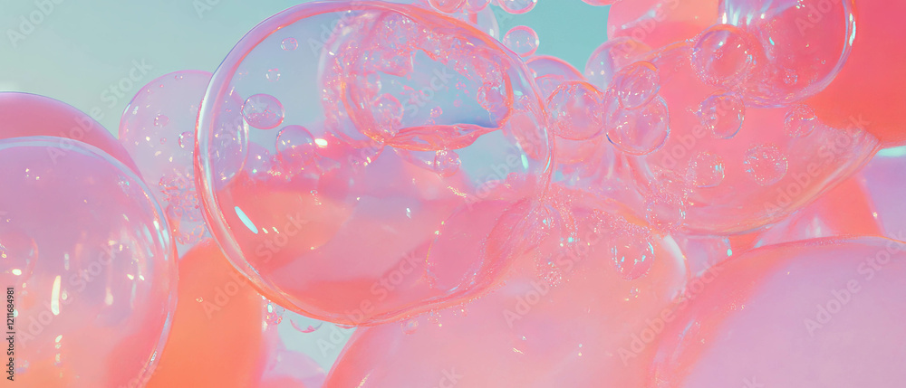 Poster bubblegum expands into colorful bubbles with delicate textures and shiny surfaces