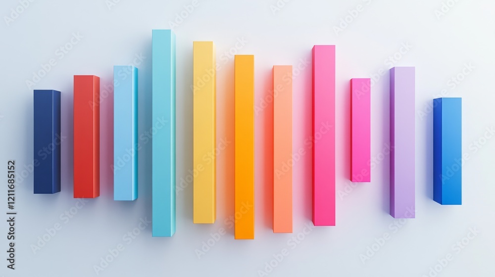 Leinwandbilder a d bar chart with vibrant bars in varying heights, placed on a white background with clean shadows 