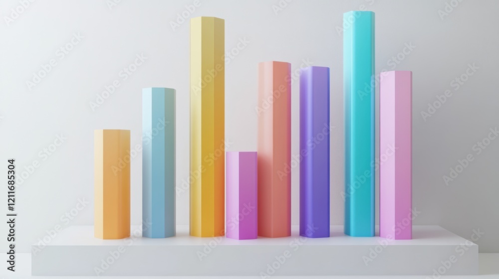 Leinwandbilder a d bar chart with vibrant bars in varying heights, placed on a white background with clean shadows 