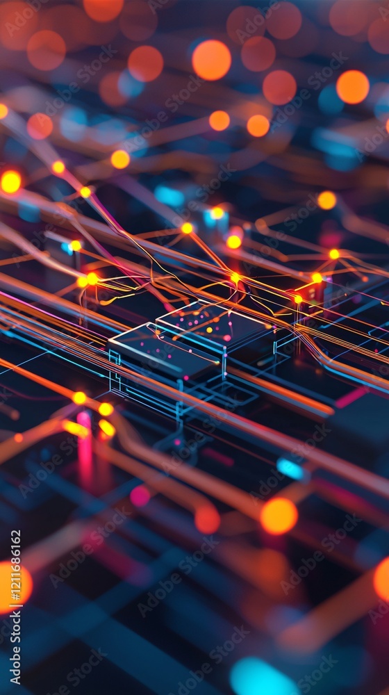 Poster a conceptual image of data packets flowing through a cloud infrastructure, representing efficient it
