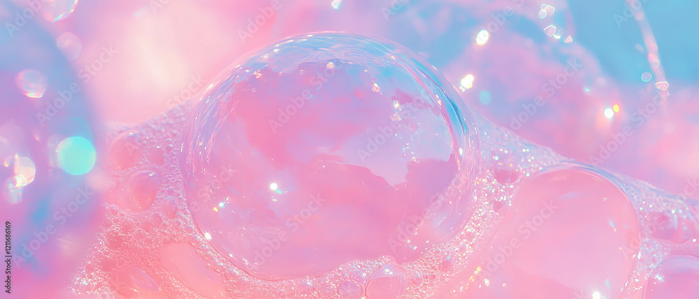 Poster exploring the lively and colorful texture of bubblegum with soft air bubbles and light reflections