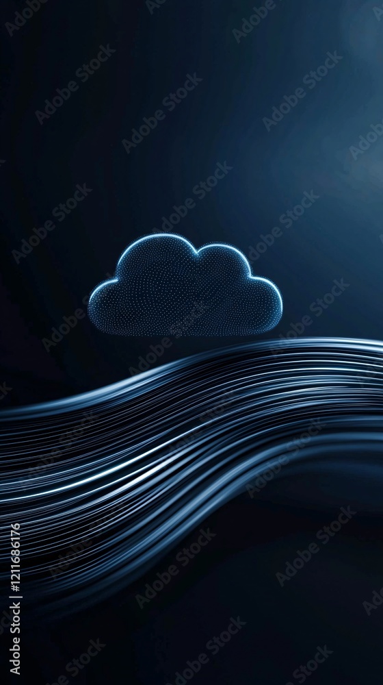 Poster a conceptual image of data packets flowing through a cloud infrastructure, representing efficient it