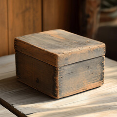 Obraz premium Reclaimed Wooden Box with Pale Background and Natural Lighting for Sustainable Display