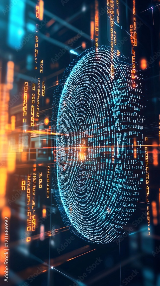 Poster a layered image of a fingerprint scan overlaid on digital code, representing advanced it privacy sol