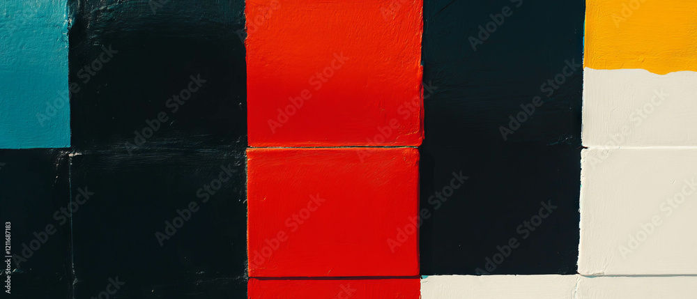 Poster Building block patterns with geometric shapes in vibrant primary colors