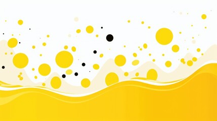Abstract design featuring yellow bubbles and waves on a white background.