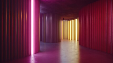 Fototapeta premium Abstract Neon Lit Corridor with Colorful Walls
