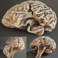 
Highly detailed, anatomically accurate 3D model of the human brain. Cerebral hemispheres, cerebellum and brain stem with distinct furrows, convolutions and cortical folds.