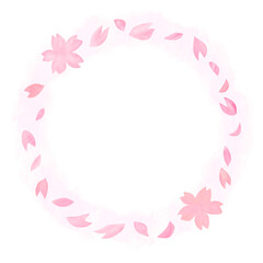 リース状に丸くなった桜の花の手描き水彩フレーム