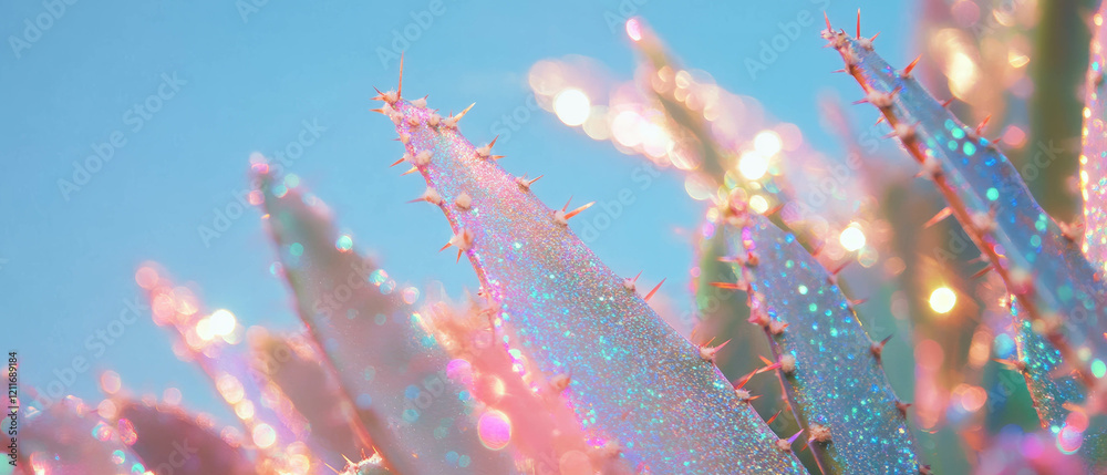Leinwandbilder vibrant textures of cactus spines showcasing sharp points and shiny colors in nature