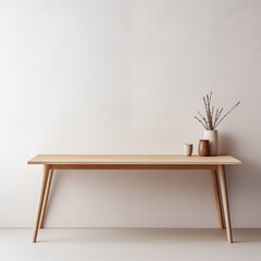Light Wood Table Minimalist Home Decor White Wall Background
