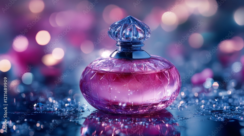 Poster A captivating scene of perfume mist gracefully diffusing in the air, with shimmering droplets catching the light, embodying the allure of fragrance