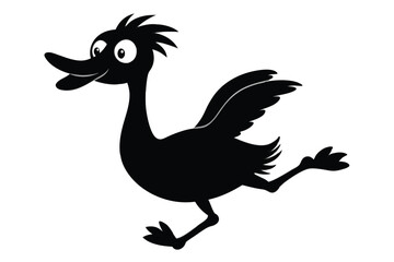 Obraz premium black silhouette a funny cartoon goose jumping Isolated on white background