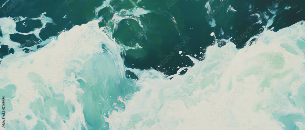 Poster Cascading waterfalls create refreshing mist and vibrant textures in nature
