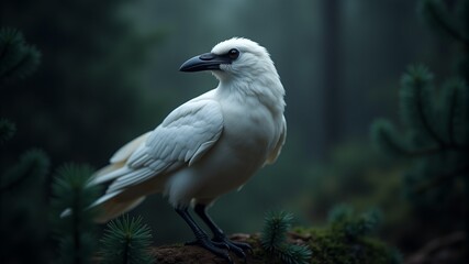 Fototapeta premium Albino Crow in the Dark Forest