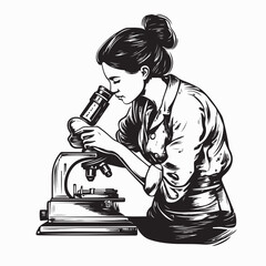 Female Scientist Looking Through Microscope Laboratory image vector on white background.