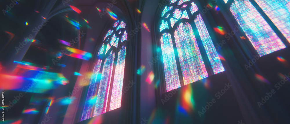 Poster intricate patterns of colored light through cathedral glass windows