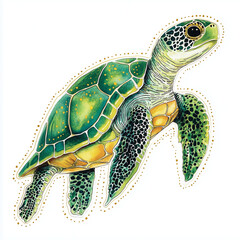 Fototapeta premium Lovely Green Turtle Sticker Showcasing Vibrant Design for Eco-Conscious Decor