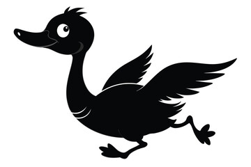 Obraz premium black silhouette a funny cartoon goose jumping Isolated on white background